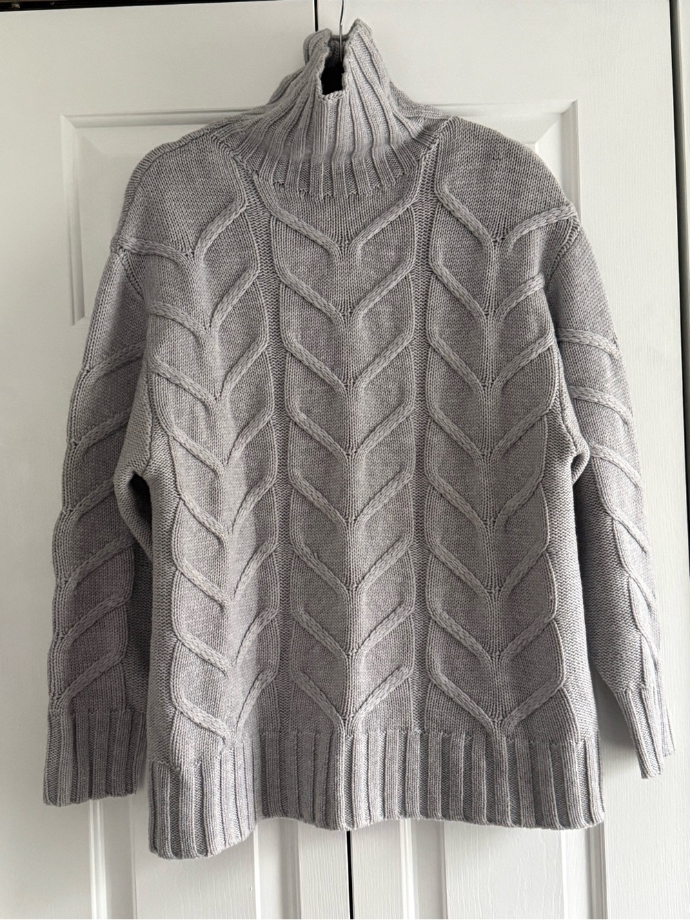Wilfred Light Gray Cable Knit Turtleneck Sweater